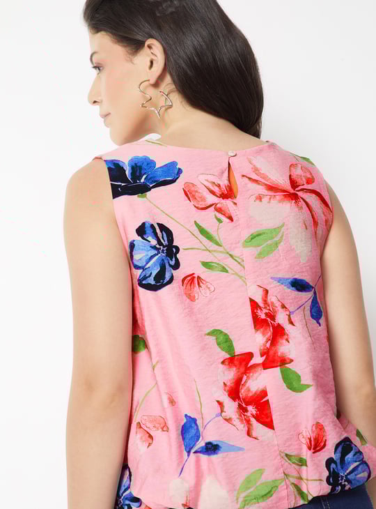 Women Floral Print Bubble Hem Top