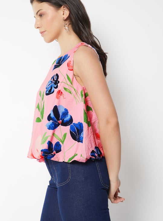 Women Floral Print Bubble Hem Top