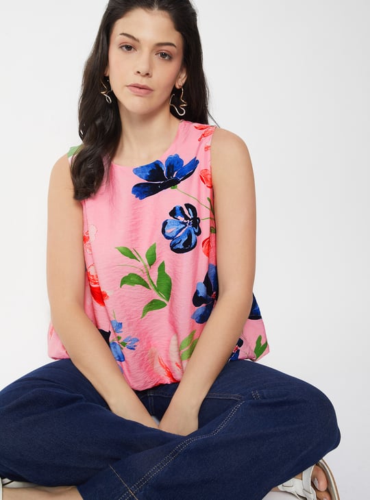 Women Floral Print Bubble Hem Top