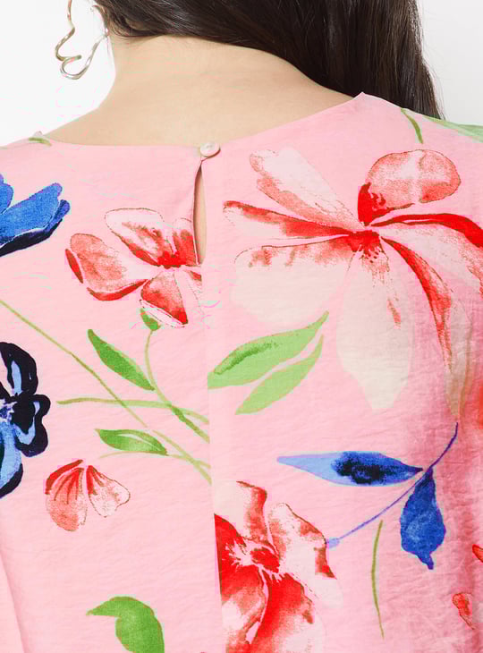 Women Floral Print Bubble Hem Top
