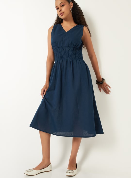 max a line dress Women Solid A-line Modest Formal Dresses a line midi denim Size:US20-UK22-EUR50 neckline and 3/4 sleeves