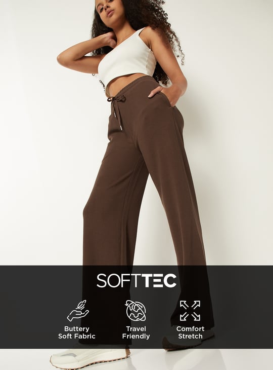 Women Solid Wide Leg Sports Track Pants
