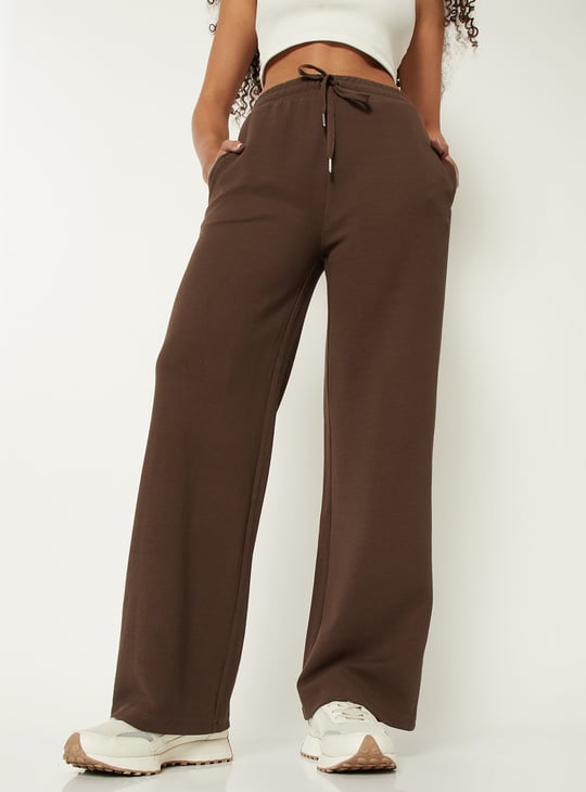 Women Solid Wide Leg Sports Track Pants