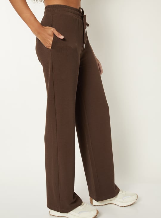 Women Solid Wide Leg Sports Track Pants
