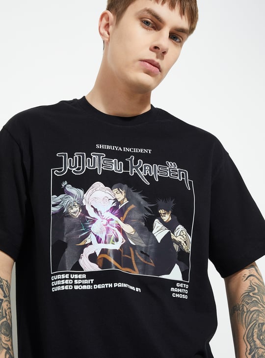 URB_N Men Jujutsu Kaisen Print Oversized T-shirt