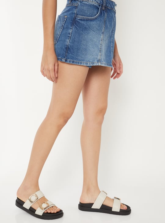Women Washed Denim Skorts