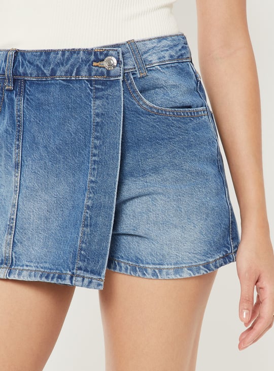 Women Washed Denim Skorts