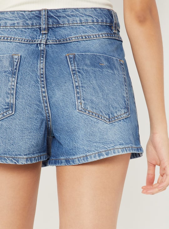Women Washed Denim Skorts