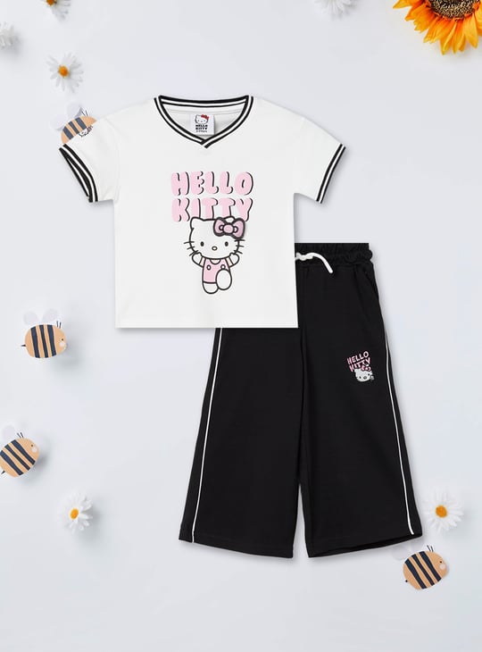 Girls Hello Kitty Print Track Pants Set | Off White | Printed