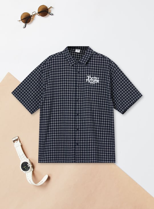 Boys Checked Oversized Shirt | Blue | Checked