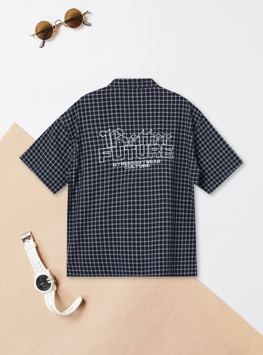Boys Checked Oversized Shirt | Blue | Checked