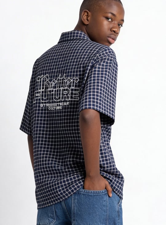 Boys Checked Oversized Shirt | Blue | Checked