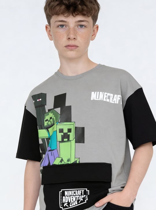 Boys Minecraft Print Oversized T-shirt