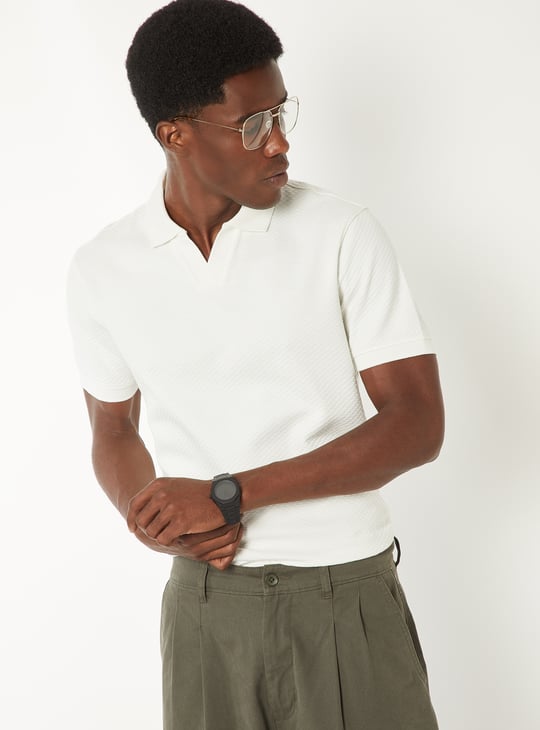 Men Knit Johnny Collar T-shirt
