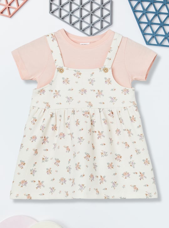 Girls Floral Print Pinafore Dress with T-shirt