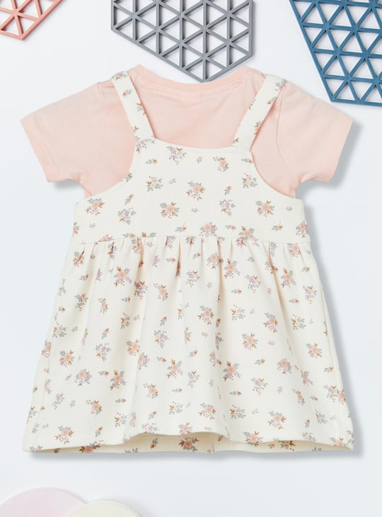 Girls Floral Print Pinafore Dress with T-shirt