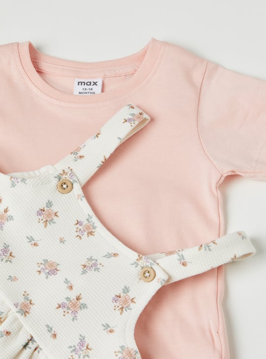 Girls Floral Print Pinafore Dress with T-shirt