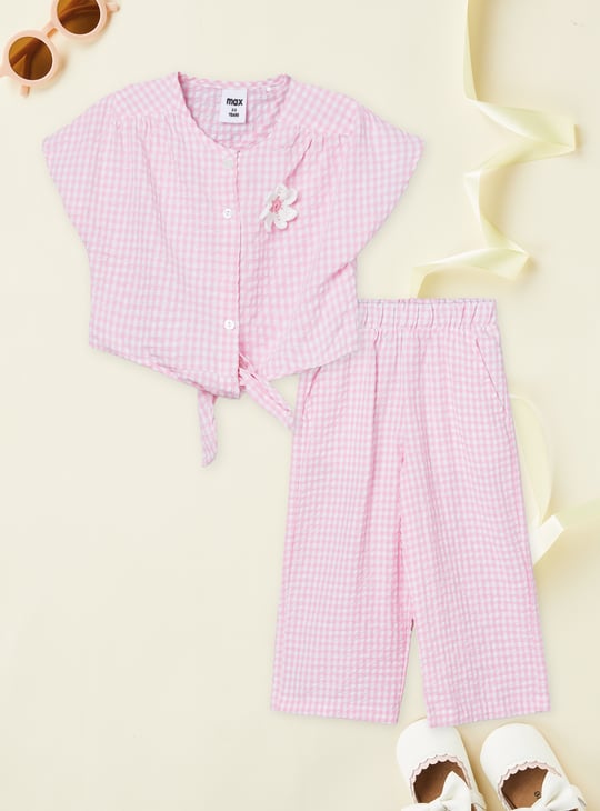 Girls Checked Top with Trousers Set