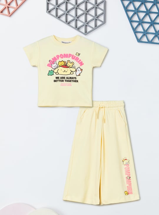 Girls Pompompurin Print T-shirt and Track Pants Set