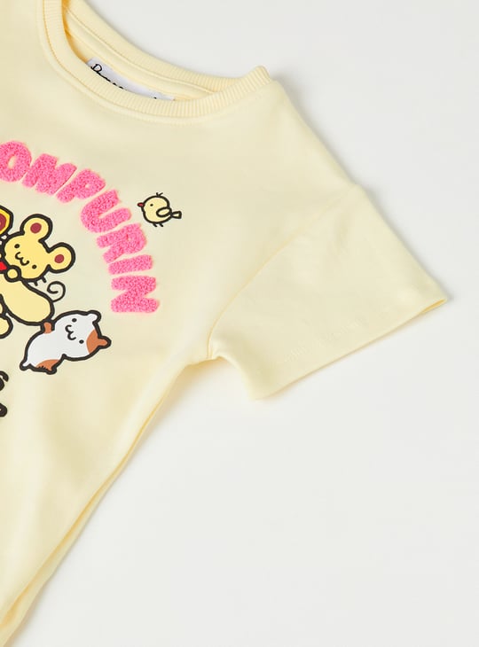 Girls Pompompurin Print T-shirt and Track Pants Set