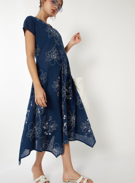 Women Embroidered Asymmetric Midi Dress