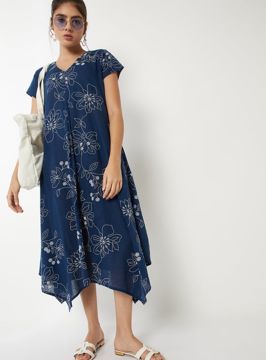 Women Embroidered Asymmetric Midi Dress