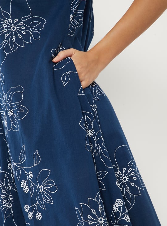 Women Embroidered Asymmetric Midi Dress