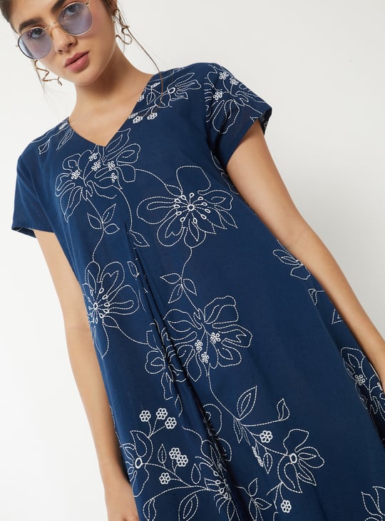 Women Embroidered Asymmetric Midi Dress