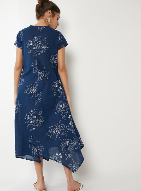 Women Embroidered Asymmetric Midi Dress