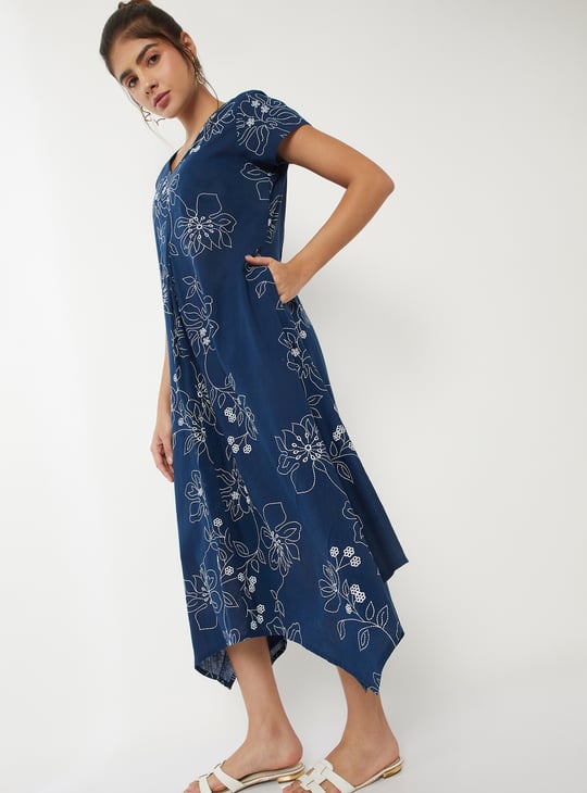 Women Embroidered Asymmetric Midi Dress