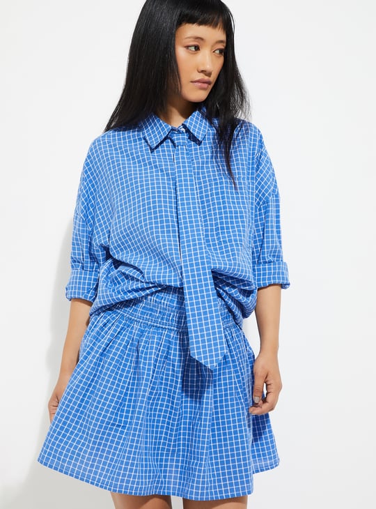 ALAYA F x URB_N Women Checked Oversized Shirt with Tie