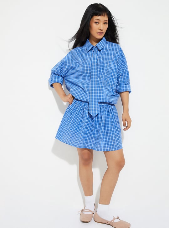 ALAYA F x URB_N Women Checked Oversized Shirt with Tie