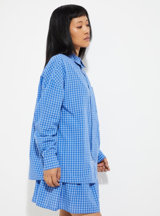 ALAYA F x URB_N Women Checked Oversized Shirt with Tie