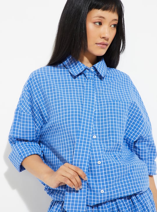 ALAYA F x URB_N Women Checked Oversized Shirt with Tie