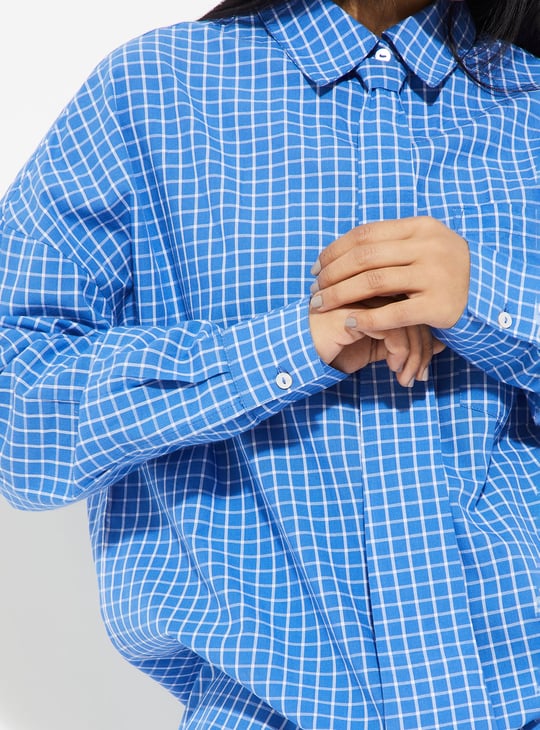 ALAYA F x URB_N Women Checked Oversized Shirt with Tie