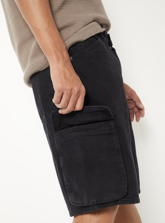 Men Washed Denim Cargo Shorts | Black | Cargo Shorts
