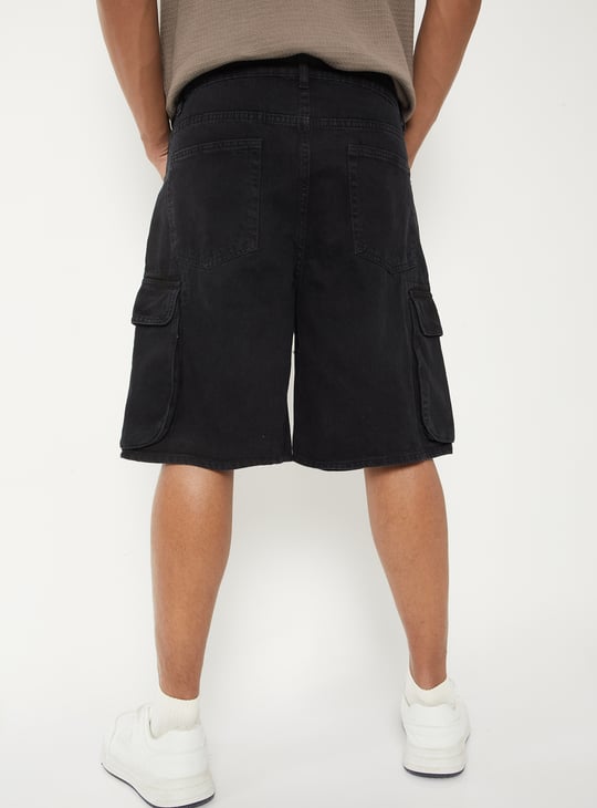 Men Washed Denim Cargo Shorts | Black | Cargo Shorts