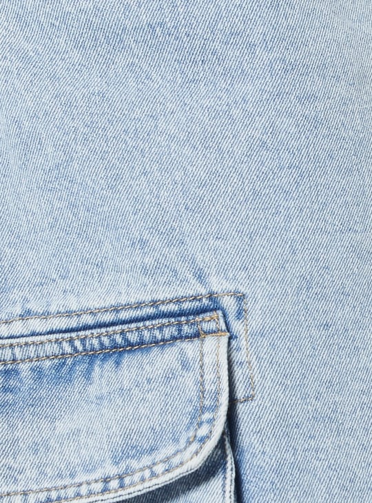 Men Washed Denim Cargo Shorts