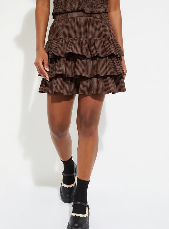 Buy URB_N Women Checked Layered Mini Skirt Online at just Rs