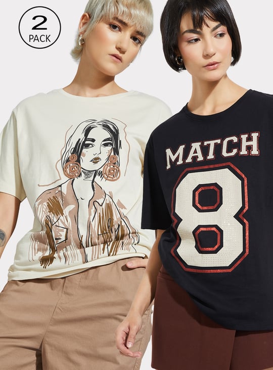 URB_N Women Printed T-shirts - Pack of 2
