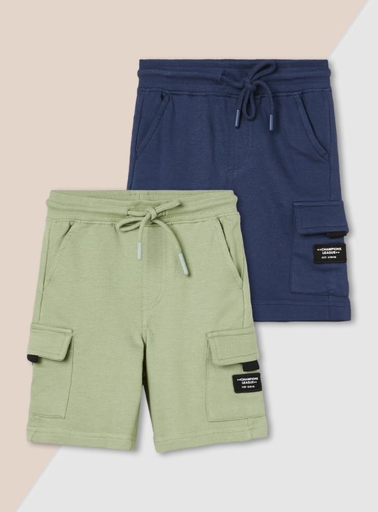 Boys Solid Cargo Shorts - Pack of 2
