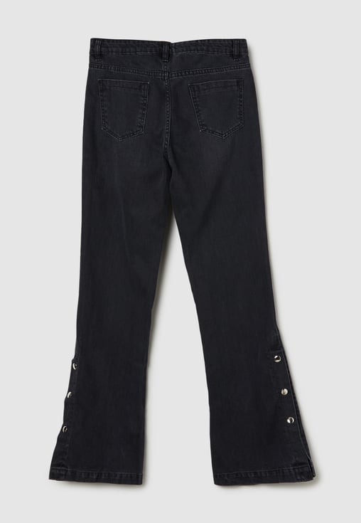 Buy Girls Washed Flared Jeans with Side Buttons Online at just Rs