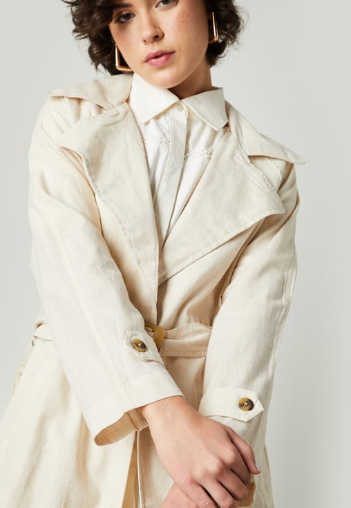 Women Solid Trench Coat with Belt