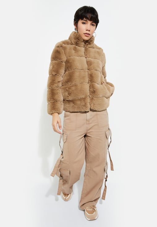 Buy ALAYA F x URB_N Women Faux Fur Stand Collar Jacket Online at