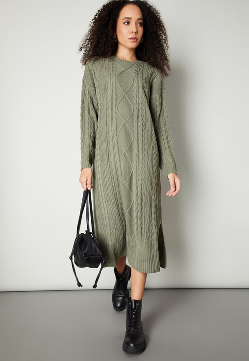 Buy Women Cable Knit Belted Midi Dress Online at just Rs. 2099.0