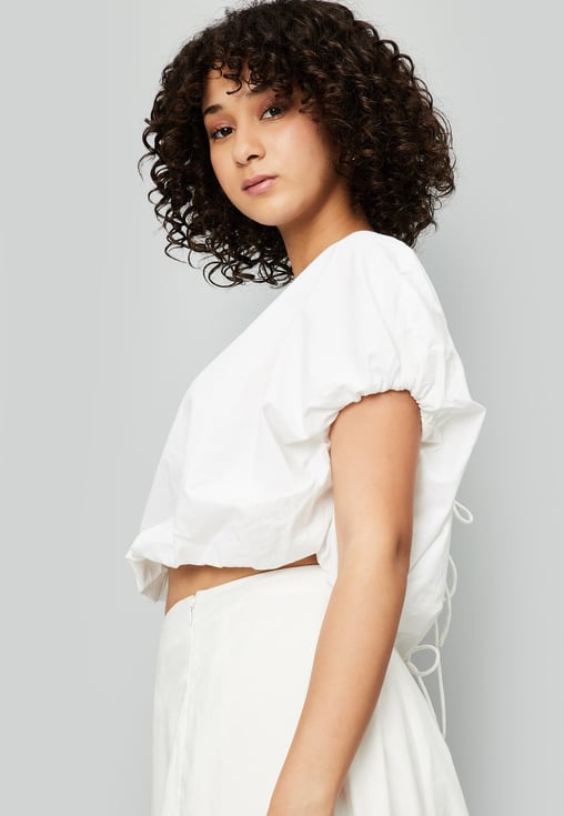 Buy Kalki x Max Women Tie-Up Balloon Hem Crop Top Online at just