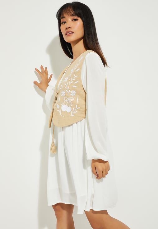 Buy ALAYA F x URB_N Women Solid A-line Dress with Waistcoat