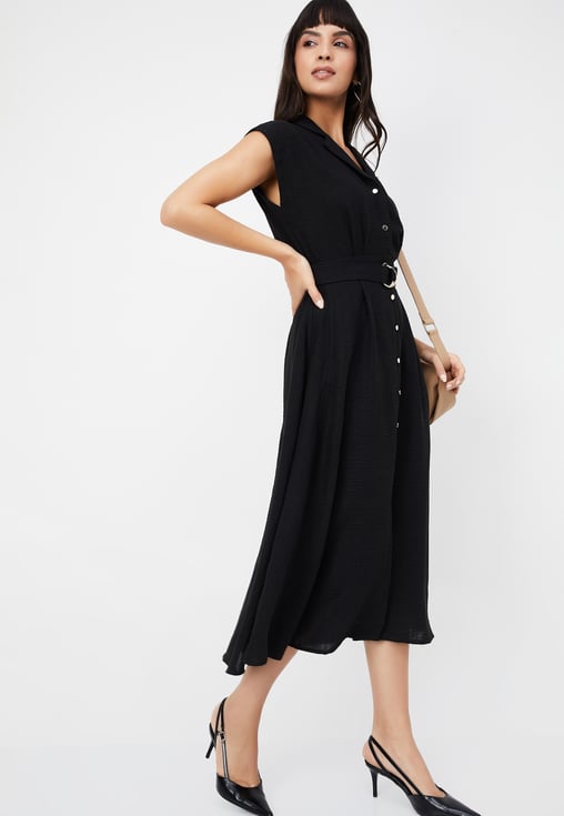 Buy Women Solid A-line Belted Dress Online at just Rs. 1599.0