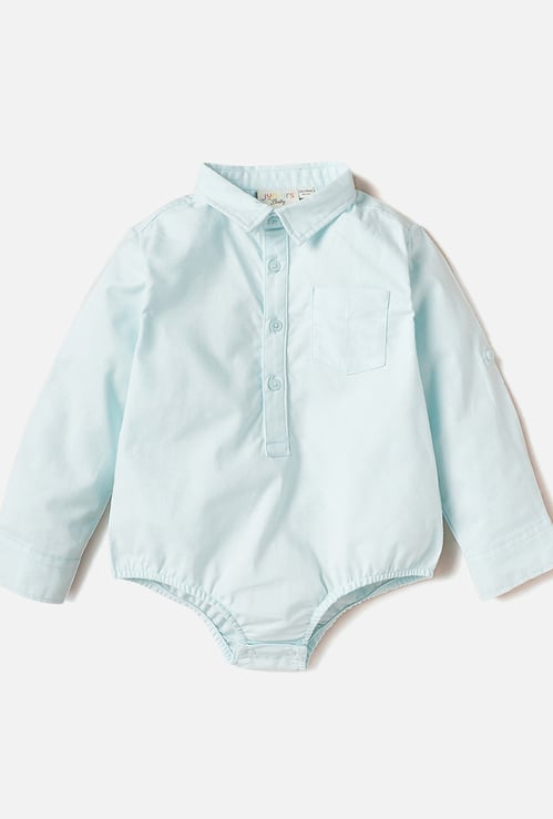 Juniors Solid Shirt Bodysuit with Collar and Pocket
