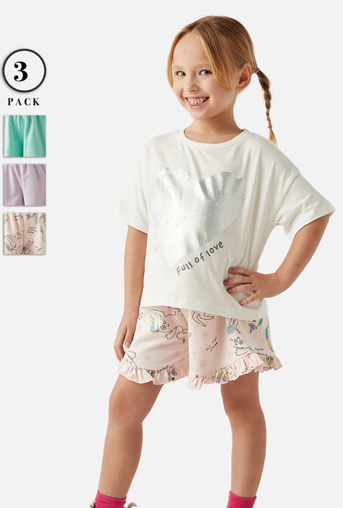 Juniors Assorted Shorts with Ruffle Detail - Set of 3